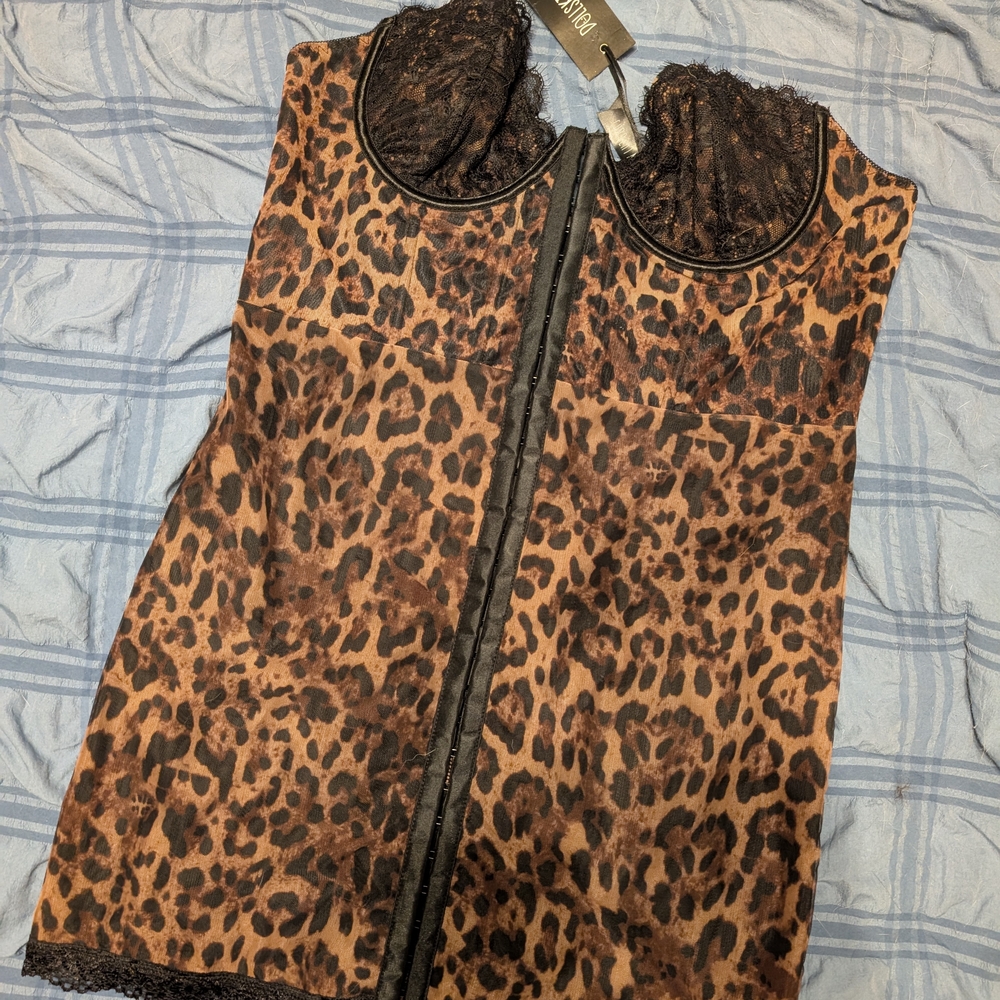 Dolls Kill Current Mood Captivating Gazes Slip Dress Leopard XL - NWT